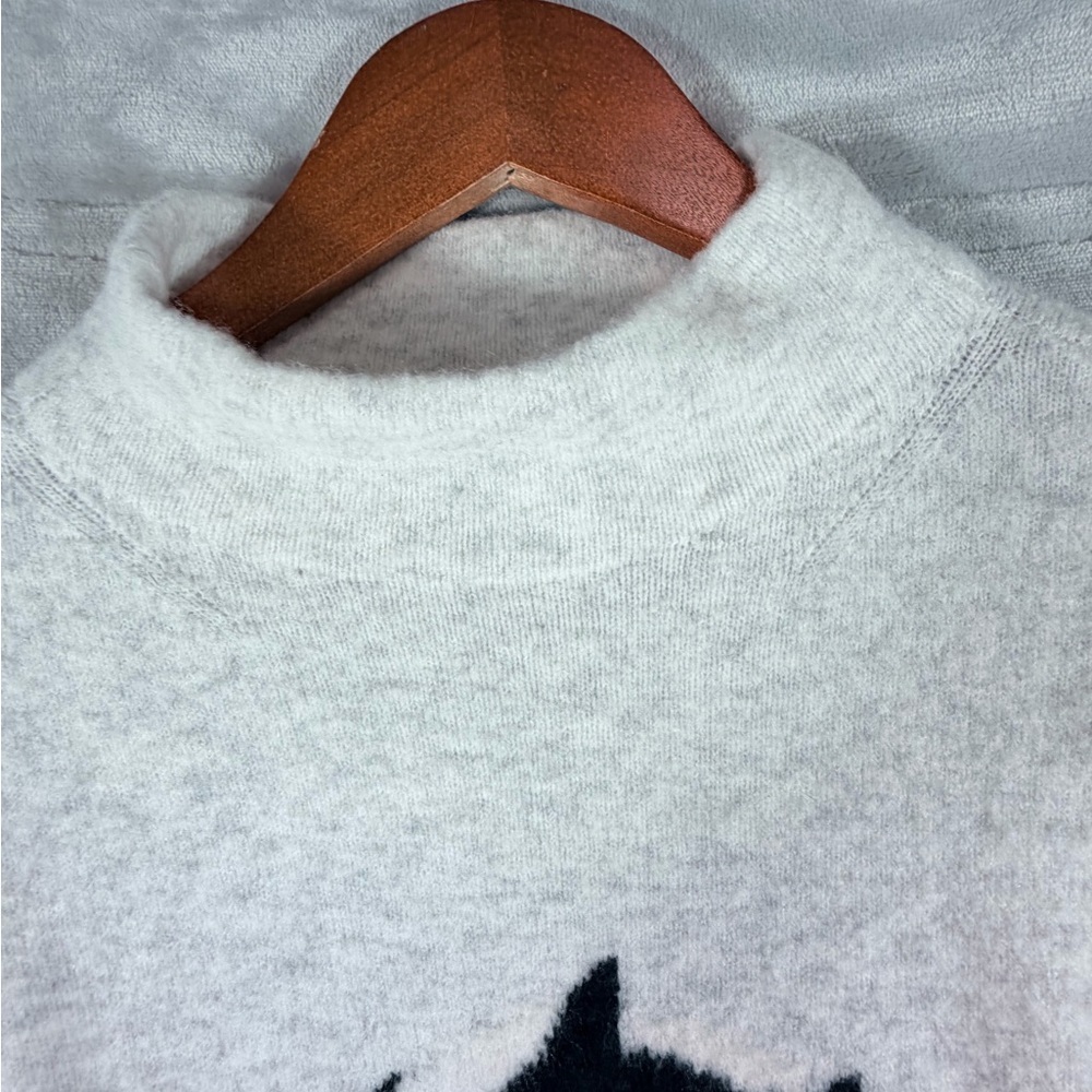 LOFT womens mock neck cat graphic sweater size large gray soft knit - Picture 5 of 8
